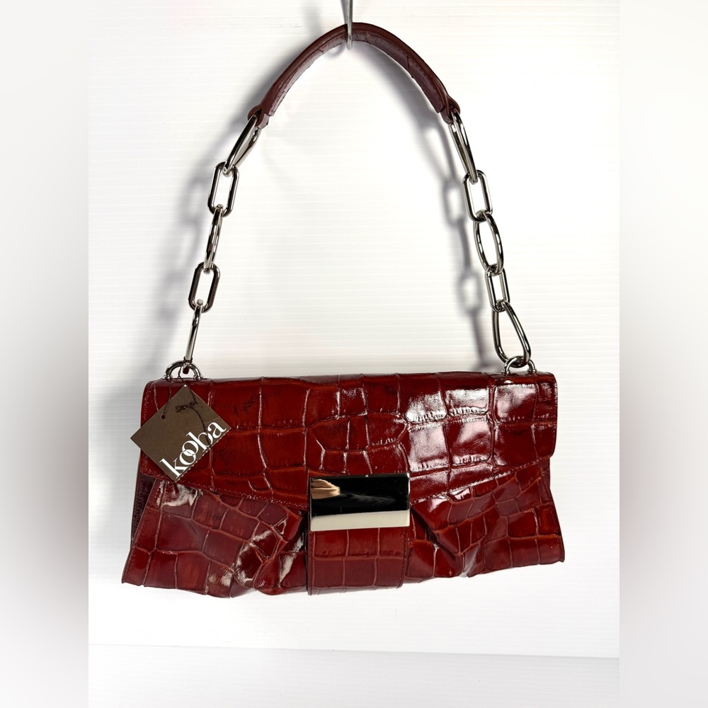 Kooba Burgundy Croc-Embossed Shoulder Bag